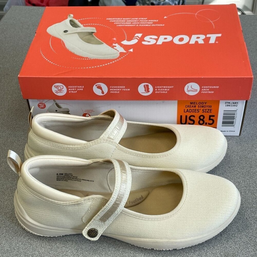 JSPORT Melody Cream Mary Jane Flats – Women’s Comfort Loafers
